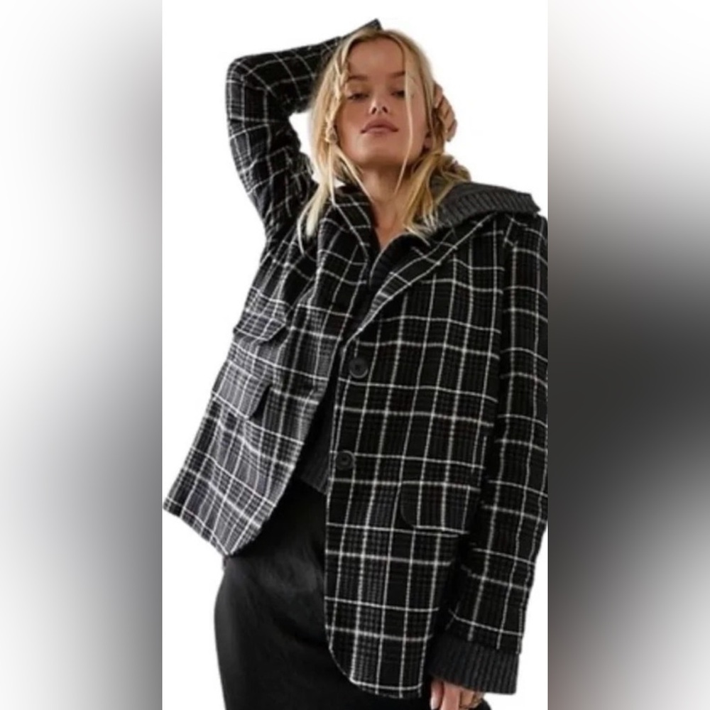 We The Free Black and White Plaid Blazer Small